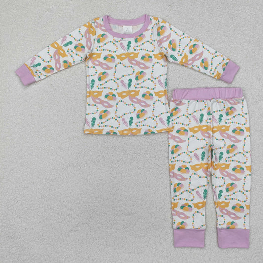 GLP2184 Carnival necklace mask purple and white long sleeve long pants pajama set