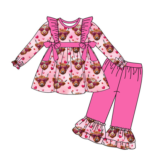 presale GLP2189 Valentine's Day Alpine Bull Head Love Lace Bowknot Pink Long Sleeve Pants Set 2024 10.14