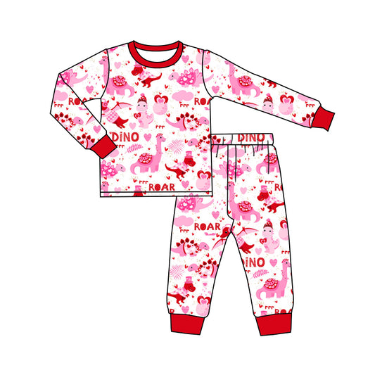 presale GLP2190 Valentine's Day Heart Dinosaur Red and White Long Sleeve Long Pants Pajama Set 2024 10.14