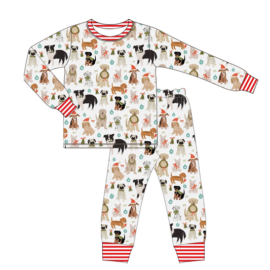 presale GLP2193  Christmas Puppy Bow Pattern Long Sleeve Long Pants Pajama Set  2024 10.14