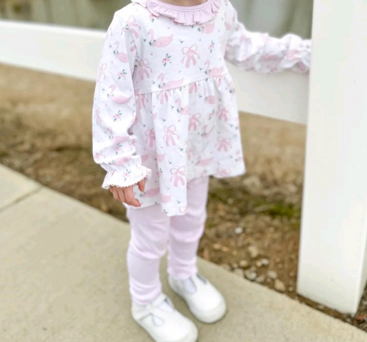 presale GLP2198  Swan Ballet Shoes Bowknot Pink and White Long Sleeve Pants Set  D 4.5