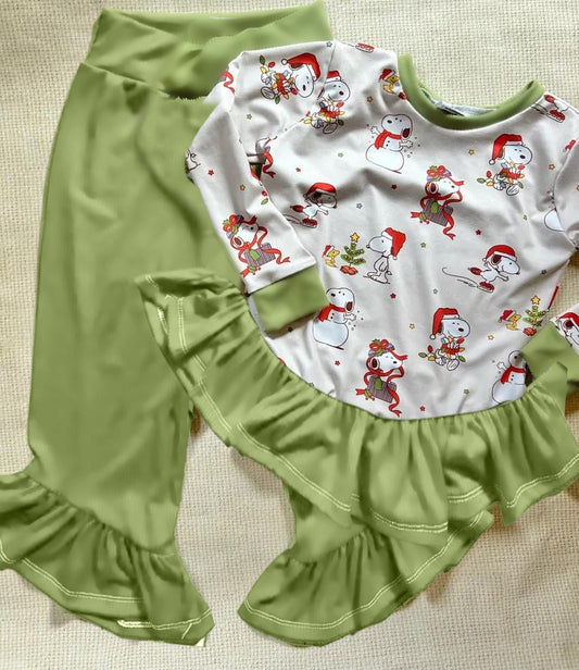 presale GLP2200 Christmas Puppy Green Lace Long Sleeve Pants Suit  2024 10.16