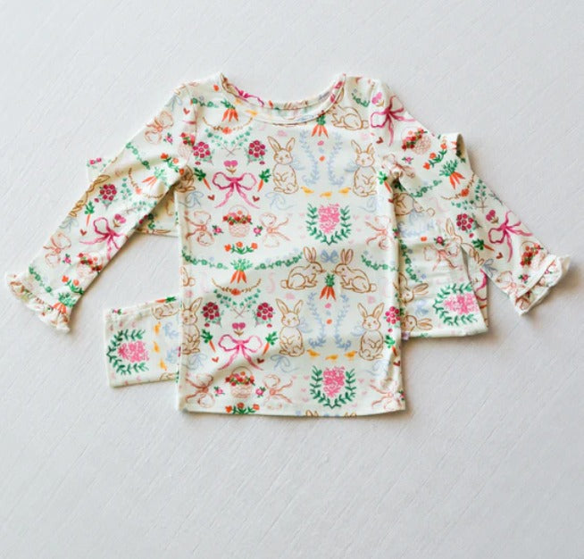 presale GLP2206 Flower, Leaf, Bow Pattern Bunny Long Sleeve Long Pants Pajama Set  2024 10.19