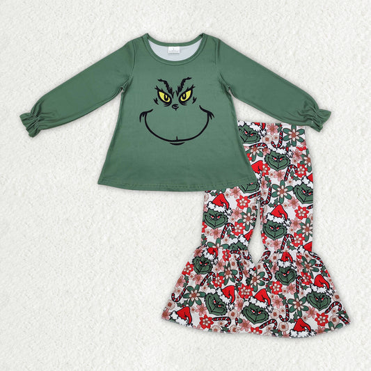 GLP2208 Baby Girls Christmas Frog Smile Tops Bell Pants Clothes Sets