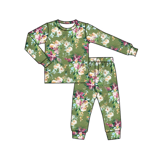Presale GLP2221  Green flower and leaf long-sleeved trousers pajama set 2024 10.25