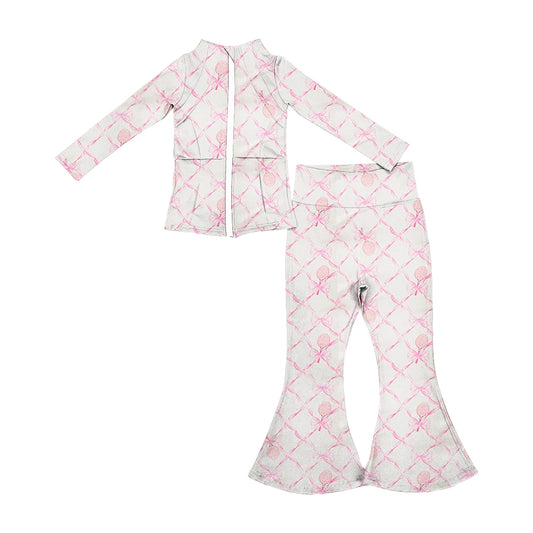 presale GLP2228 White Yoga Suit with Racket Bow Pattern Zipper Long Sleeve and Pants Set 2024 10.30
