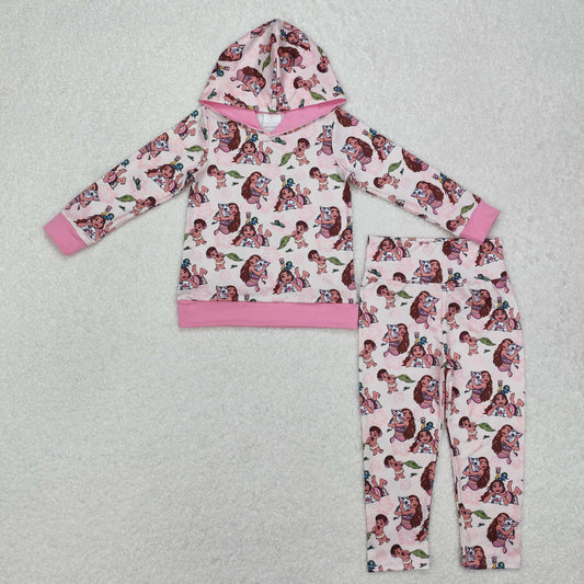 GLP2233 Cartoon Princess Pink Hooded Long Sleeve Pants Suit