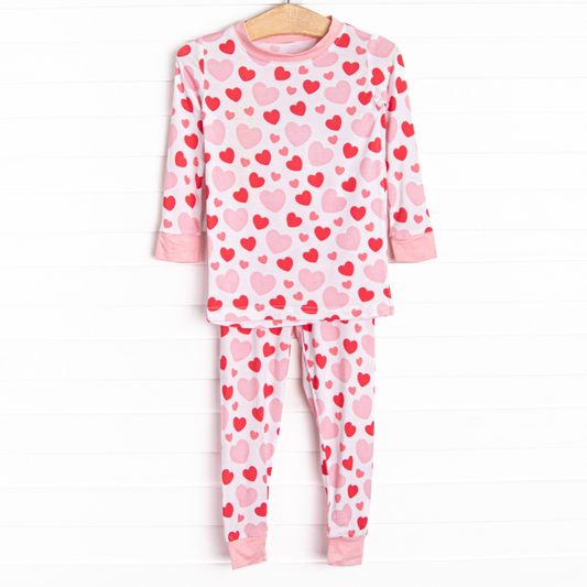 presale GLP2235 Valentine's Day Pink Heart White Long Sleeve Long Pants Pajama Set 2024 11.4