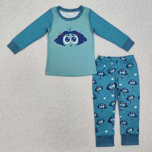 GLP2241 Cartoon expression love blue-green long-sleeved trousers pajamas set
