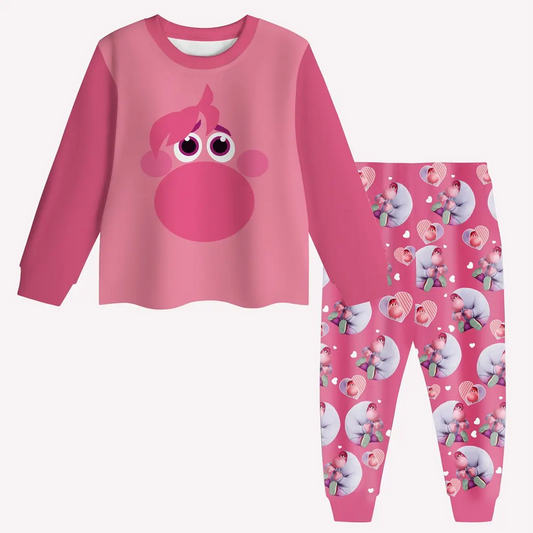 Custom MOQ 3-5 Cartoon expression love pink long-sleeved trousers pajamas set