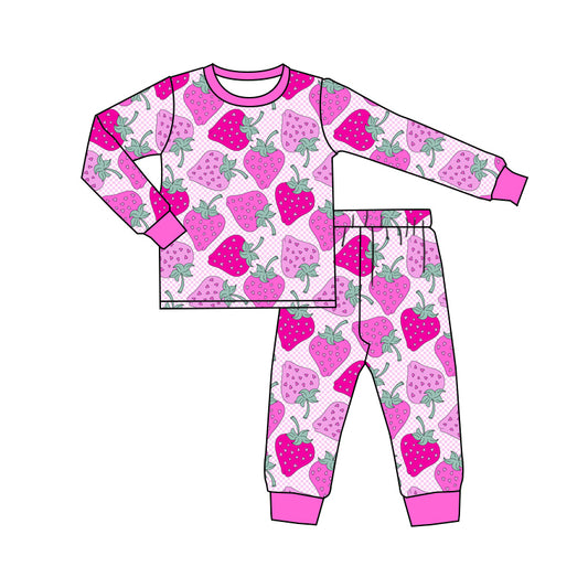 presale GLP2246 Strawberry Pink Plaid Long Sleeve Long Pants Pajama Set  2024 11.5
