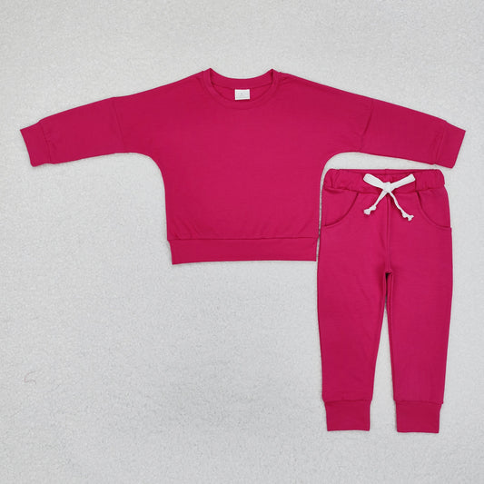 GLP2248  Solid rose red long-sleeved trousers suit