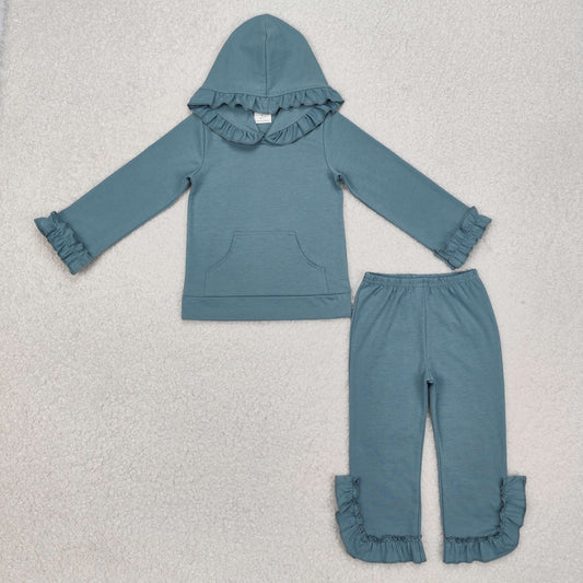 GLP2250 Solid Grey Lace Hooded Long Sleeve Pants Set