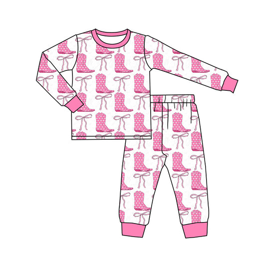 presale GLP2251 Heart Boots Bow Pattern White Long Sleeve Long Pants Pajama Set  2024 11.7