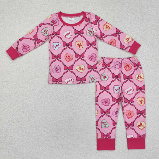 GLP2252 Valentine's Day Letter Heart Bow Pattern Rose Red Long Sleeve Long Pants Pajama Set