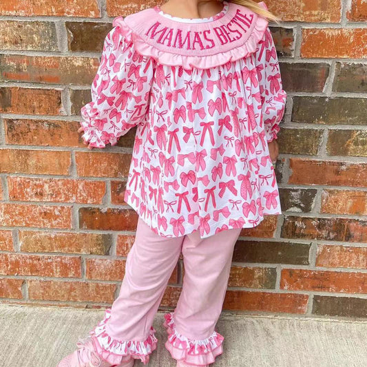 presale GLP2261 Pink and white long-sleeved trousers suit with bow pattern  2024 11.16