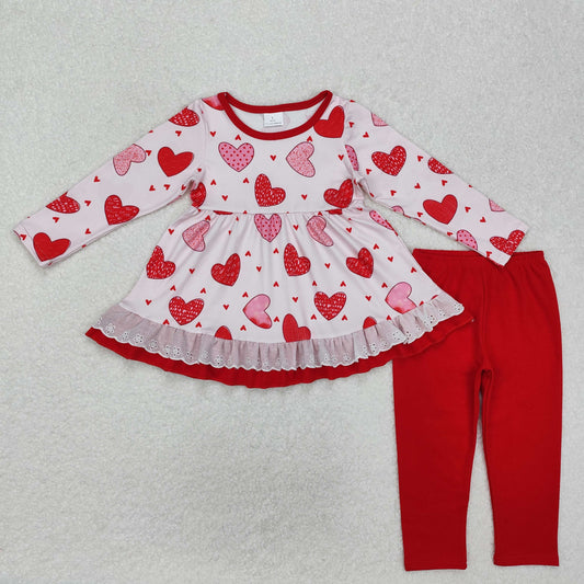 GLP2255 Valentine's Day Heart Lace Pink Long Sleeve Pants Set