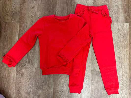 presale GLP2257 Solid Red Lace Cuff Long Sleeve Pants Set   2024 .11.15