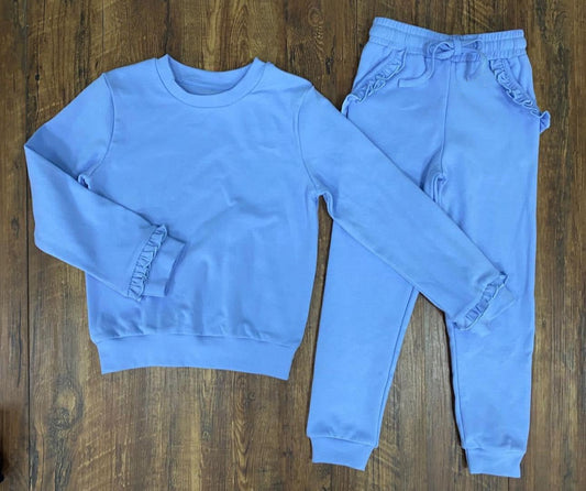 presale GLP2259 Solid Blue Lace Cuff Long Sleeve Pants Set 2024 .11.15