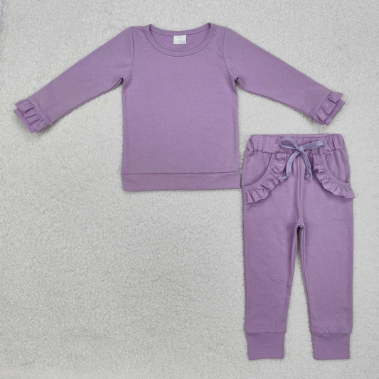GLP2260 Solid Purple Lace Cuff Long Sleeve Pants Set