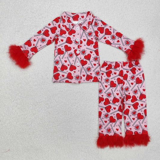 GLP2266 Valentine's Day Love Lollipop Red Plush Edge Long Sleeve Long Pants Pajama Set