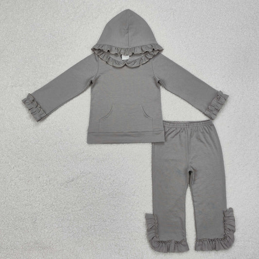GLP2272 Solid Grey Lace Hooded Long Sleeve Pants Set