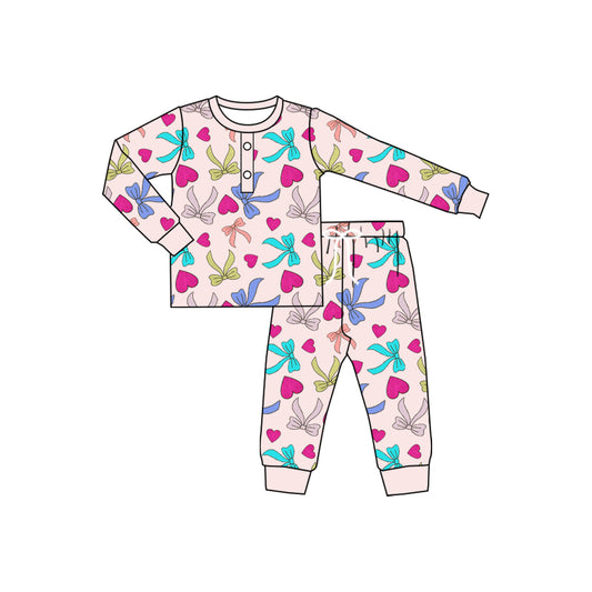 presale GLP2273 Valentine's Day Love Colorful Bow Pattern Pink Long Sleeve Long Pants Pajama Set 2024 11.25