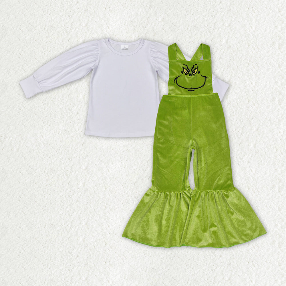 GLP2277 Baby Girls Christmas White Shirts Velvet Jumpsuits Clothes Sets