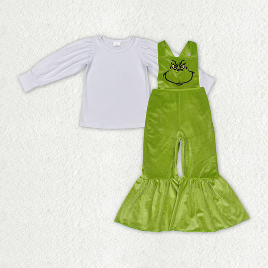 GLP2277 Baby Girls Christmas White Shirts Velvet Jumpsuits Clothes Sets