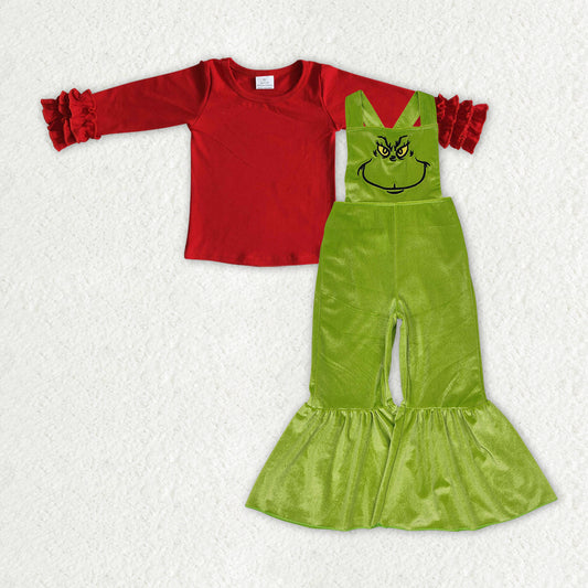 GLP2279 Baby Girls Christmas Red Icing Shirts Velvet Jumpsuits Clothes Sets