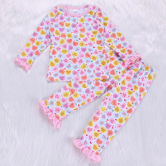 presale GLP2287 Valentine's Day Letter Heart Pink and White Long Sleeve Long Pants Pajama Set  2024 11.28