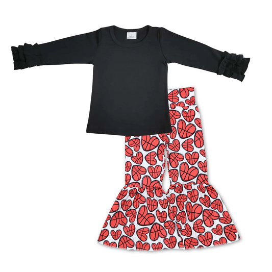 preorder GLP2290 Baby Girls Black Shirt Basketball Bell Pants Clothes Sets  2024 12.3