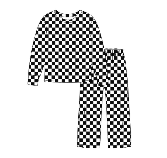 presale GLP2293 Adult Women Black Checkered Long Sleeve Tops Pants Pajamas Outfits   2024 12.5