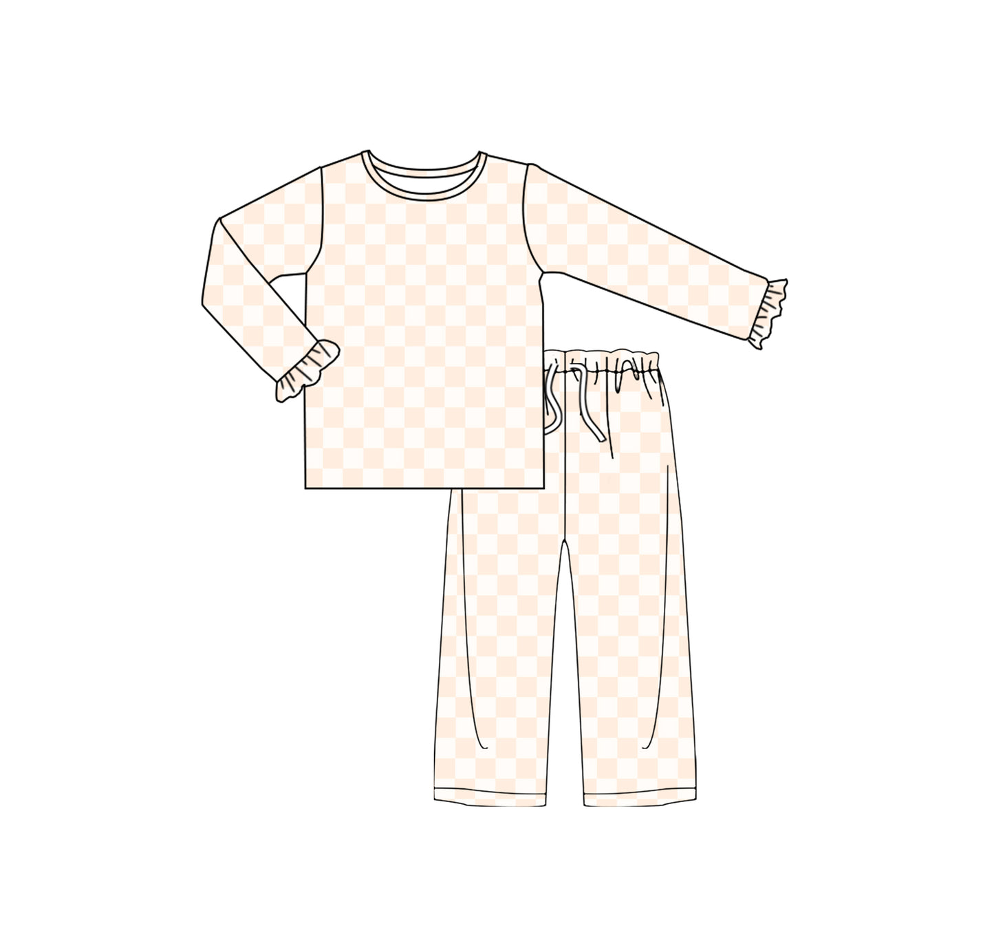 presale GLP2295  Baby Girls Pink Checkered Tee Shirt Pants Pajamas Clothes Sets  2024 12.5