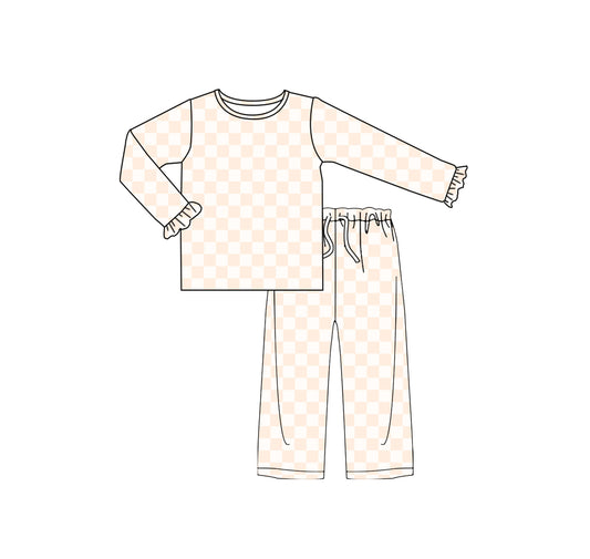 presale GLP2295  Baby Girls Pink Checkered Tee Shirt Pants Pajamas Clothes Sets  2024 12.5