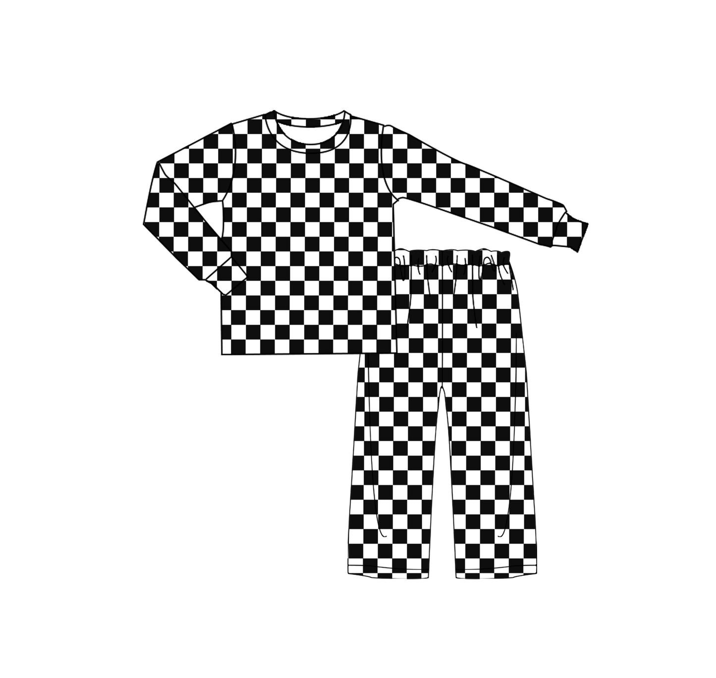 presale GLP2297 Baby Girls Black Checkered Tee Shirt Pants Pajamas Clothes Sets   2024 12.5
