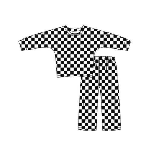 presale GLP2298 Baby Girls Black Checkered Shirt Pants Pajamas Clothes Sets 2024 12.5