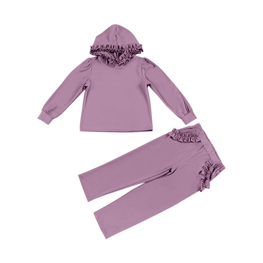 presale GLP2304  Solid Purple Lace Hooded Long Sleeve Straight Trousers Set 2024 12.7
