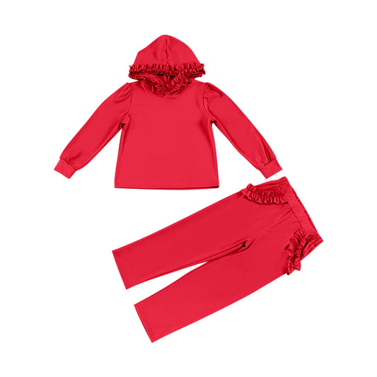 presale GLP2306  Solid Red Lace Hooded Long Sleeve Straight Trousers Set 2024 12.7