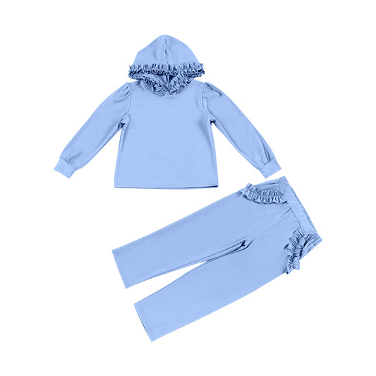 presale GLP2308 Solid blue lace hooded long-sleeved straight-leg trousers suit  2024 12.8