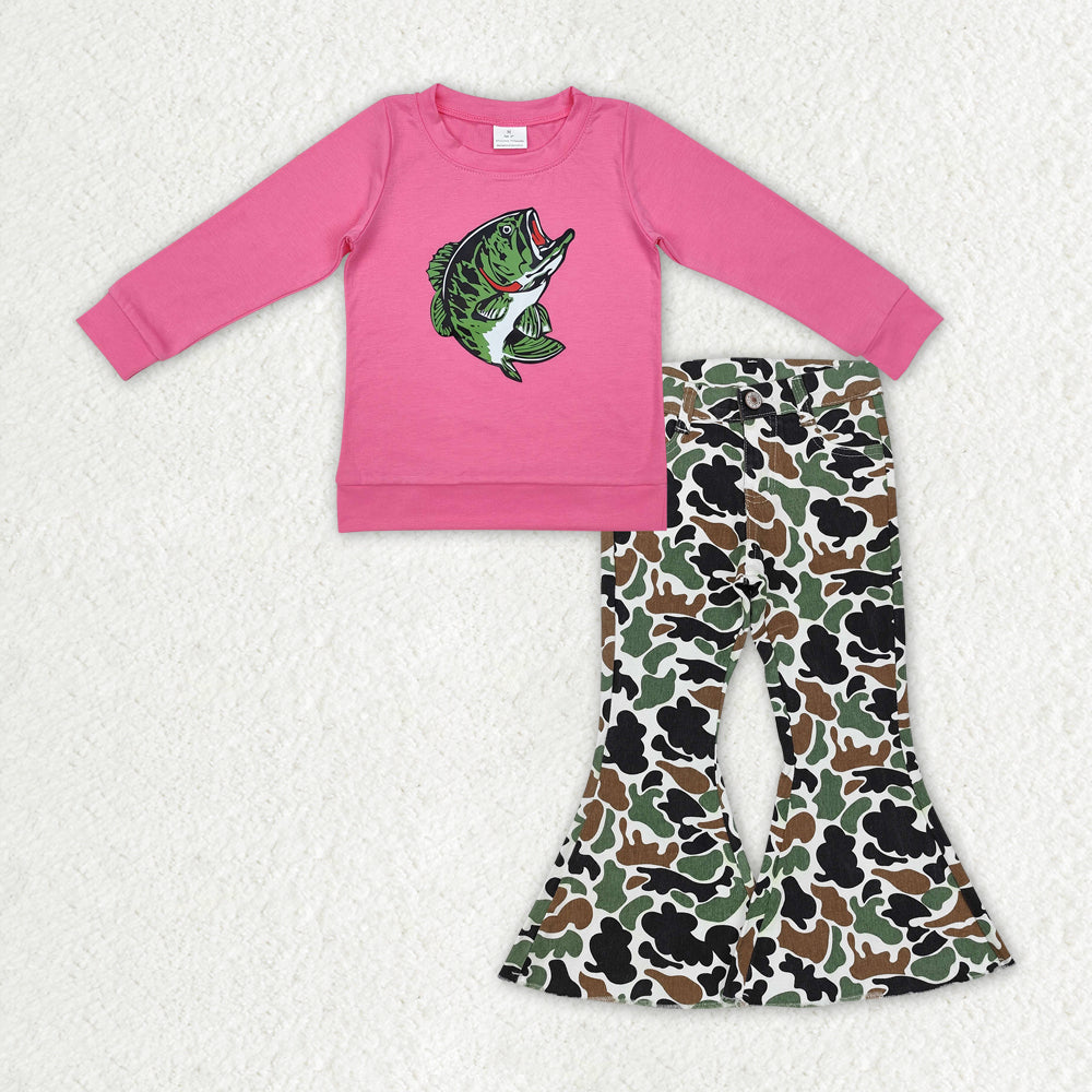 GLP2314 Fishing Rose Red Long Sleeve Brown Green Camouflage Beige Denim Pants Suit