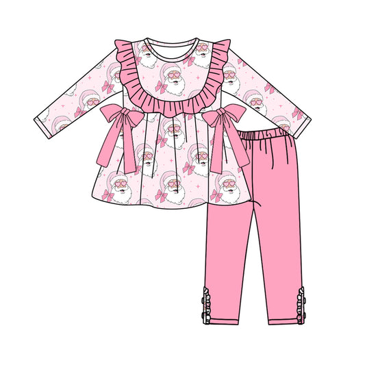 presale GLP2336 Baby Girls Long Sleeves Pink Santa Bows Tunic Legging Pant Set D 5.9
