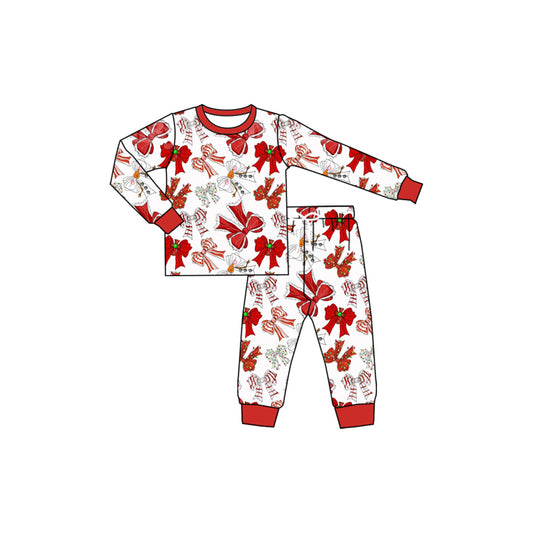presale GLP2341  Baby Girls Long Sleeves Red Bows Plaid Top Pant Pajamas Set D 5.14