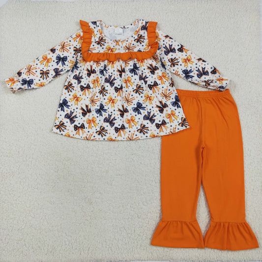 GLP2344  Baby Girls Long Sleeves Colorful Bows Stars Tunic Ruffle Pant Set  D 7.12