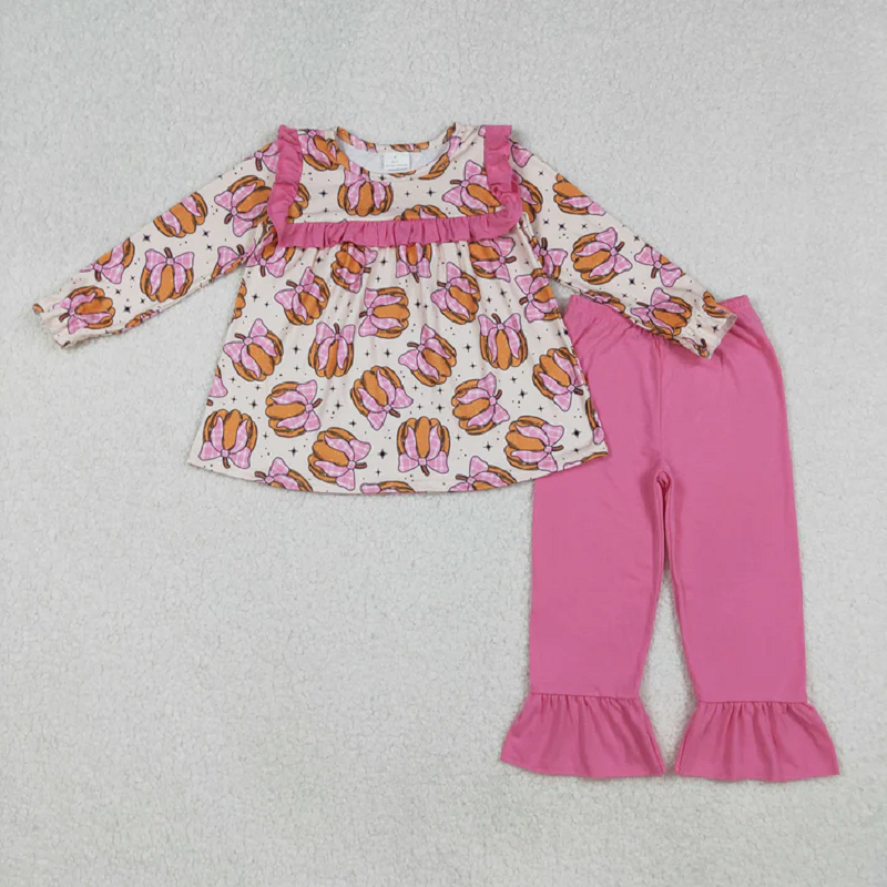 Sibling Baby Girls Long Ruffle Sleeves Pants Ghost Pumpkins Bats Fall Halloween Clothes Set  D 908