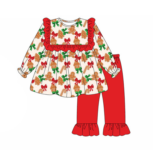 presale GLP2350  Baby Girls Long Sleeves Bows Gingerbread Tunic Ruffle Pant Set D 5.15