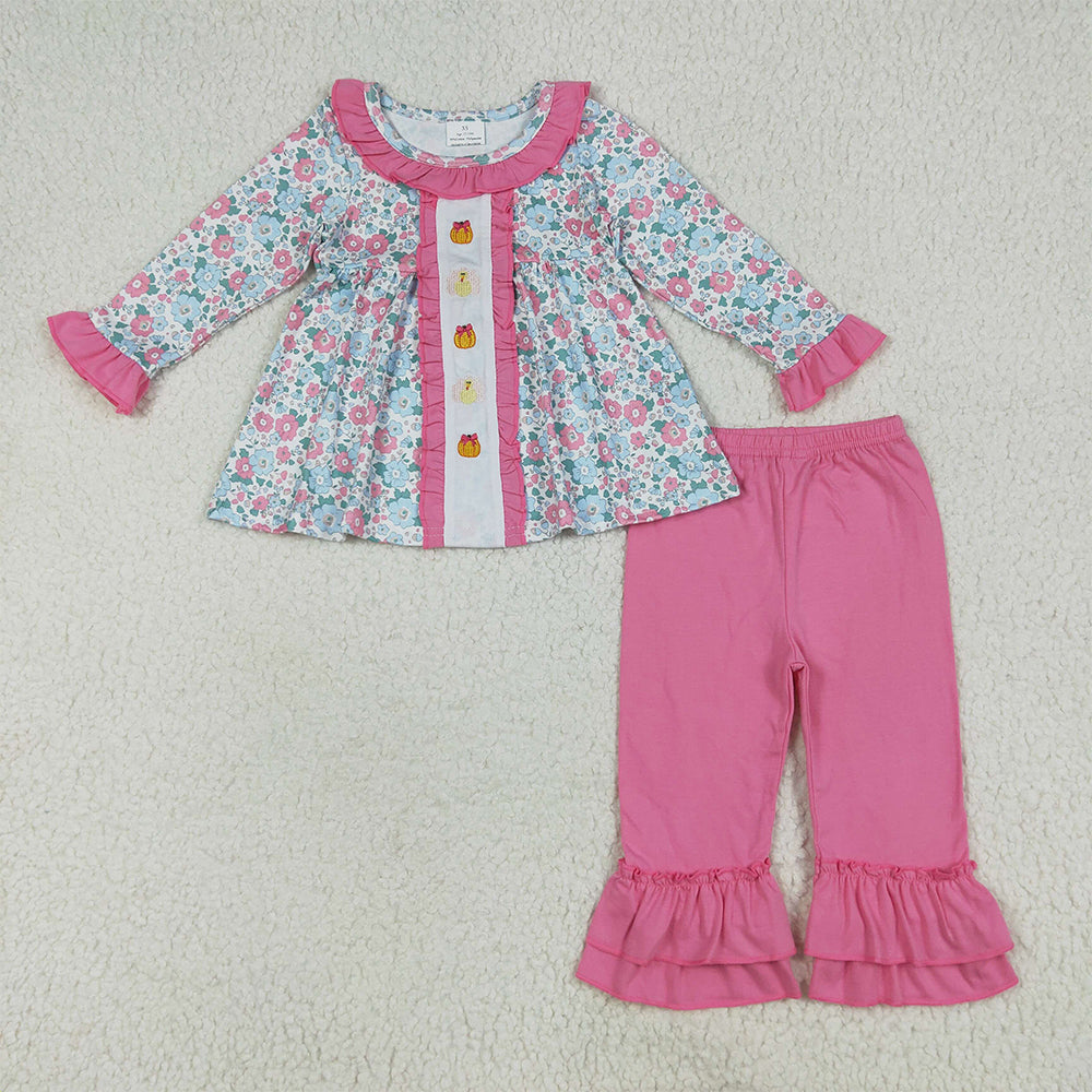 GLP2352  Pink floral pumpkin turkey tunic pants girls fall clothes D 6.24