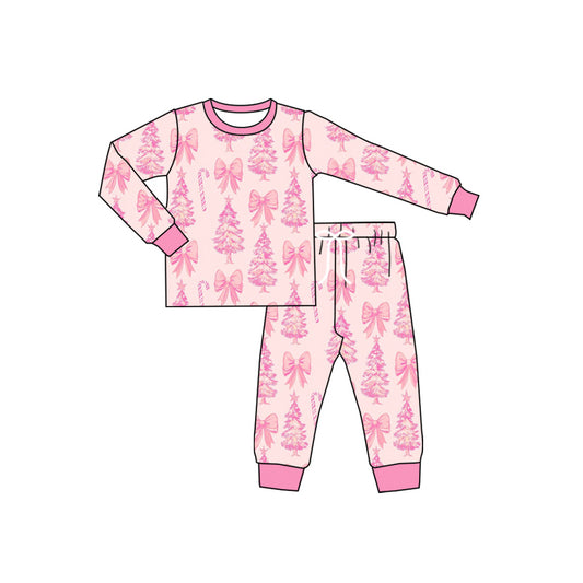 presale GLP2356 Long sleeves pink bow Christmas tree girls pajamas D 5.16