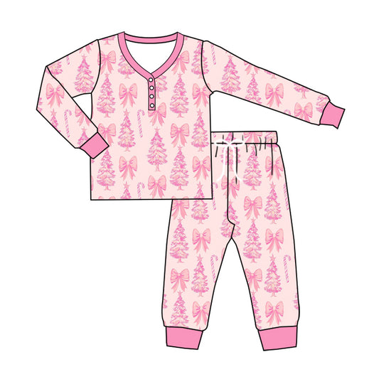 presale GLP2357 Long sleeves pink bow Christmas tree adult women pajamas D 5.16