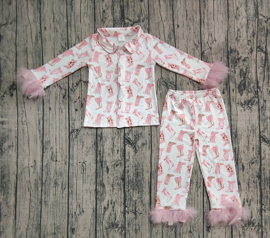 presale GLP2359 Pink fur long sleeves boots bow girls button down pajamas D 6.24